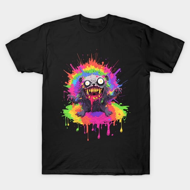 Acid Rainbow Beastly Badger Comic Horror Art I T-Shirt by RuftupDesigns